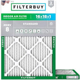 Filterbuy 16x18x1 Air Filter MERV 8 Dust Defense (2-Pack), Pleated HVAC AC Furnace Air Filters Replacement (Actual Size: 15.50 x 17.50 x 0.75 Inches)
