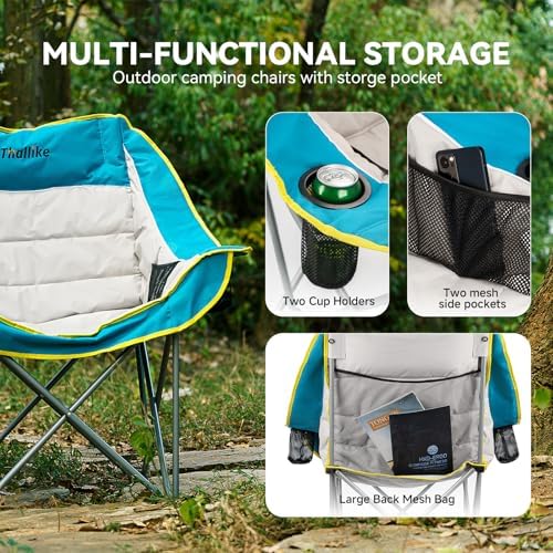 Oversized Camping Chair for Adults – Heavy Duty Folding Chair with Cup Holders, Storage Pocket & Carry Bag – Outdoor Padded Camp Chair for Camping, Backyard, Fishing & Sports – Supports 400lbs