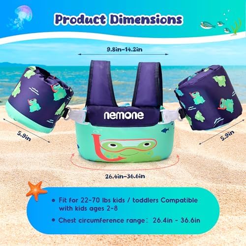 NEMONE Toddler Swim Vest for 22-70 lbs Kids Floaties Swim Jacket with Arm Water Wings for Girls Boys 2 3 4 5 6 7 Years Old Sea Beach Pool