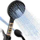 SR SUN RISE Filtered Shower Head with Handheld, High Pressure 9 Spray Mode Matte Black Showerhead with Filters, detachable shower head,Water Softener Filters Beads for Hard Water - Remove Chlorine