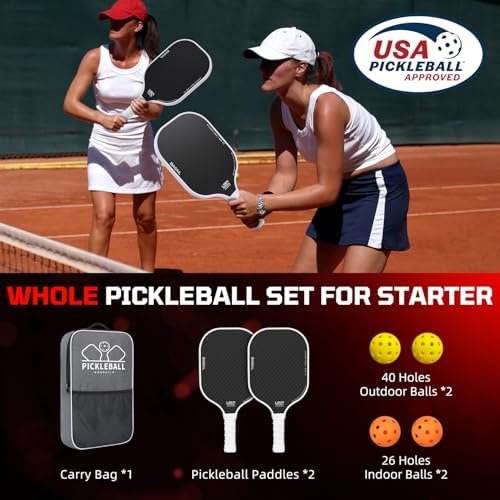 BAGAIL Pickleball Paddles, USAPA Approved Fiberglass Surface Pickleball Set, Lightweight Pickle Ball Rackets with 4 Balls, 1 Bag, Designed in California for Traction and Stability