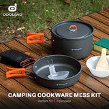 Odoland 9pcs Camping Cookware Non-Stick Lightweight Pots and Pans Set with Plastic Bowls Soup Spoon for Backpacking, Outdoor Cooking and Picnic