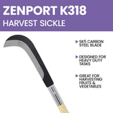Zenport K318 77.5cm (30.5-inch) Long Curved Sickle, 9 Inch Carbon Steel Blade, Beige