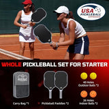 BAGAIL Pickleball Paddles, USAPA Approved Fiberglass Surface Pickleball Set, Lightweight Pickle Ball Rackets with 4 Balls, 1 Bag, Designed in California for Traction and Stability