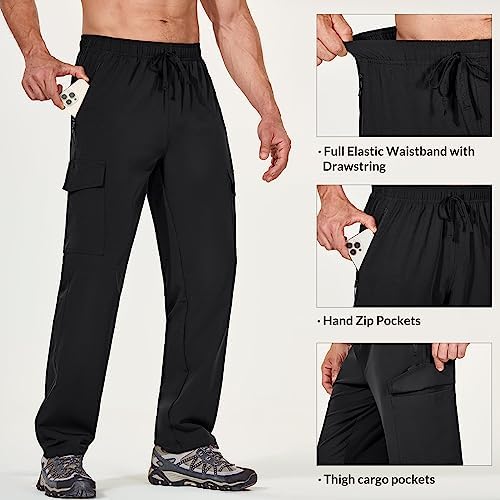baleaf Men's Hiking Pants Water Resistant Cargo Quick Dry Travel Elastic Waist with Zip Pockets UPF 50+ for Work Running