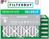 Filterbuy 20x20x2 Air Filter MERV 8 Dust Defense (6-Pack), Pleated HVAC AC Furnace Air Filters Replacement (Actual Size: 19.50 x 19.50 x 1.75 Inches)