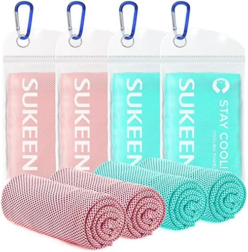 Sükeen 4 Pack Cooling Towels (40"x12"), Soft Microfiber Chilly Towel for Sport, Running, Gym, Fitness & More Activities