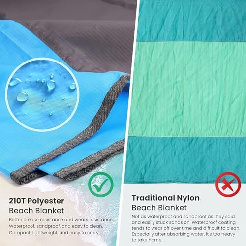 POPCHOSE Beach Blanket, Sandfree Beach Mat ‎108"x85.2"/83"x78" for 7 Persons, Extra Large Beach Blanket Waterproof Sandproof with 6 Stakes, Easy to Clean, Lightweight Compact Beach Accessories