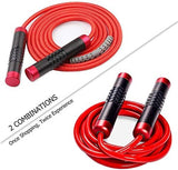 Redify Weighted Jump Rope for Workout Fitness(1LB), Tangle-Free Ball Bearing Rapid Speed Skipping Rope for MMA Boxing Weight-loss,Aluminum Handle Adjustable Length 9MM Fabric Cotton+9MM Solid PVC Rope