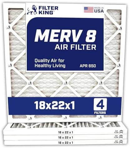 Filter King 18x22x1 Air Filter | 4-PACK | MERV 8 HVAC Pleated A/C Furnace Filters | MADE IN USA | Actual Size: 17.5 x 21.5 x .75"