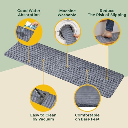 MBIGM 8" X 30" (15 in Pack) Non-Slip Carpet Stair Treads Non-Skid Safety Rug Slip Resistant Indoor Runner for Kids Elders & Pets with Reusable Adhesive - Light Gray - Carpet Pads for Stairs