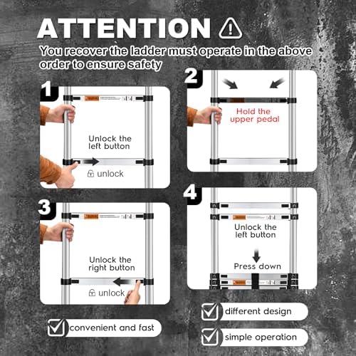15.5 Ft Telescoping Ladder, SocTone Aluminum with Non-Slip Feet, 330lbs Max Capacity, Collapsible Ladder with Hooks for RV or Outdoor Work