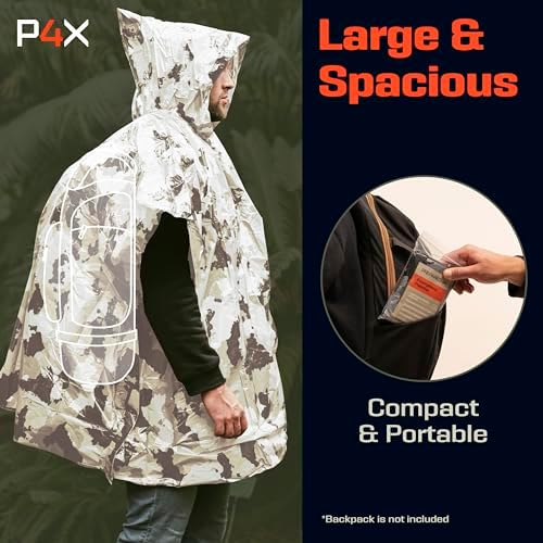 PREPARED4X Emergency Poncho and Mylar Blanket Liner - Waterproof, Wind-Resistant Outdoor Rain Poncho for Camping, Emergencies