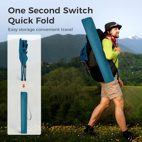 LET'S CAMP Camping Chair 2 Pack Folding Chair with 3-Can Cooler Bag Portable Lawn Chair with Cup Holder,Storage Pocket, Supports 225LBS, Collapsible Chair for Camp, Beach, Picnic (Blue)