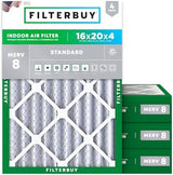 Filterbuy 16x20x4 Air Filter MERV 8 Dust Defense (4-Pack), Pleated HVAC AC Furnace Air Filters Replacement (Actual Size: 15.50 x 19.50 x 3.63 Inches)