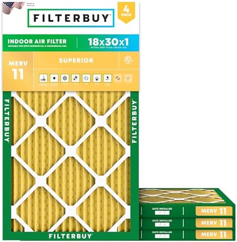 Filterbuy 18x30x1 Air Filter MERV 11 Allergen Defense (4-Pack), Pleated HVAC AC Furnace Air Filters Replacement (Actual Size: 17.75 x 29.75 x 0.75 Inches)