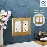 Rio Salto BRASS Modern Metal Gold Double Light Switch Wall Plate or Outlet Cover Wall Plate, Corrosion Resistant Receptacle Wallplate Rocker Covers Decora 2 Gang Brushed Brass STANDARD SIZE