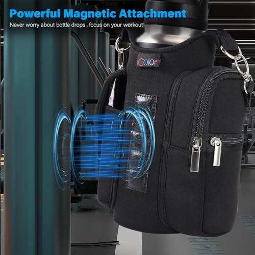 icolor Magnetic Gym Bag Water Bottle Carrier Holder with Phone Pockets & Shoulder Strap,5 Built-in Magnets Gym Bottle Pouch Sleeve,Magnetic Bag Gym Accessories Organizer for Men Women