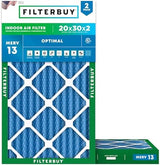 Filterbuy 20x30x2 Air Filter MERV 13 Optimal Defense (2-Pack), Pleated HVAC AC Furnace Air Filters Replacement (Actual Size: 19.75 x 29.75 x 1.75 Inches)