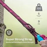 Durable Hammock 500 lb Capacity, Nylon Camping Hammock Chair - Double or Single Sizes w/Tree Straps and Attached Carry Bag - Portable for Travel/Backpacking/Beach/Backyard (Large, Fuchsia & Sky Blue)