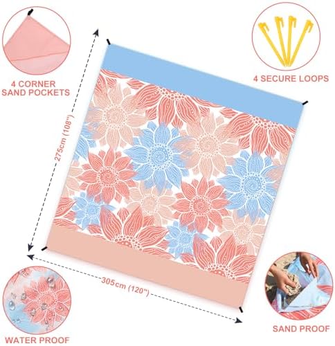 Beach Blanket Waterproof Sandproof Extra Large Beach Mat 79" X 83"/120"x108"for 1-8 Adults Quick Drying Durable Outdoor Picnic Mat for Beach Travel Camping Hiking