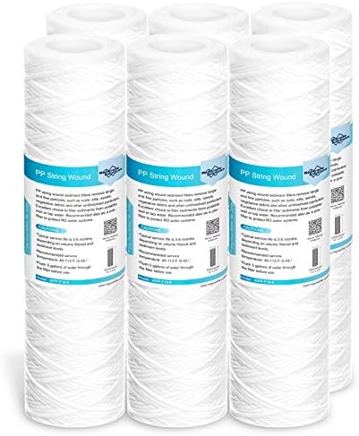 Membrane Solutions 10 Micron 10"x2.5" String Wound Whole House Water Filter Replacement Cartridge Universal Sediment Filters for Well Water - 6 Pack
