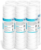 Membrane Solutions 10 Micron 10"x2.5" String Wound Whole House Water Filter Replacement Cartridge Universal Sediment Filters for Well Water - 6 Pack