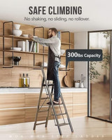 WOA WOA 5 Step Ladder, Ladders for Home, Anti-Slip Pedals, Aluminum Step Stool Foldable, Lightweight to Move, Ease of Storage, Reach 10ft for Closet Kitchen Library, Hold 300lbs - Black