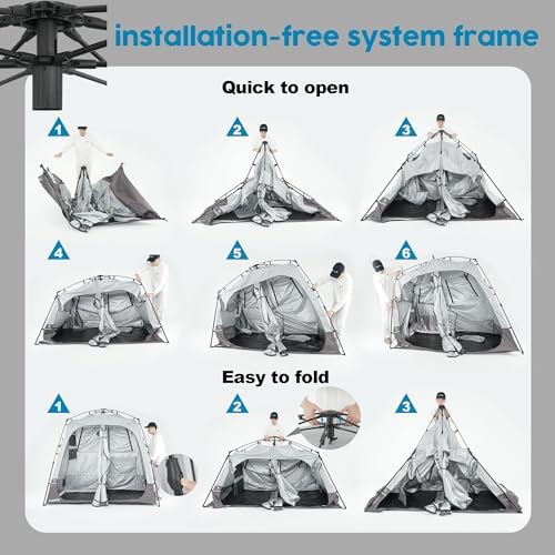 Camping Shower Tent Deluxe Changing Room Easy Set Up Privacy Shelter,Large Toilet Tent 2 Rooms with Floor Drain Design for Beach, Camping,Hiking with Stakes and Ropes for Stability