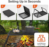 Odoland Folding Campfire Grill, Heavy Duty Steel Mesh Grate with Folding Legs and Storage Bag, Portable Camping Grates, Over Fire Pit Grill Rack for Outdoor Cooking and Bonfire
