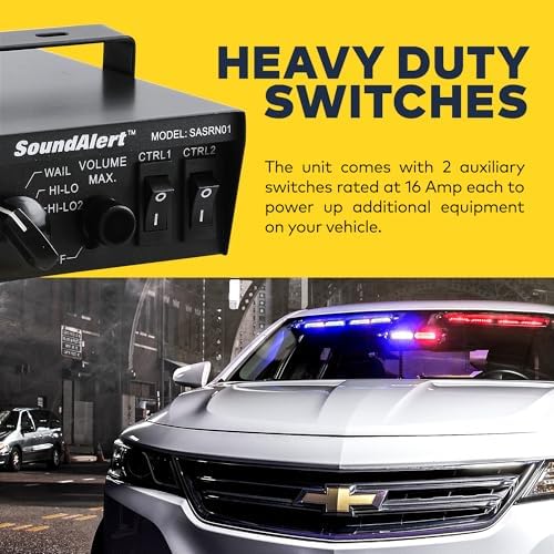 LAMPHUS SoundAlert 12V 100W Police Siren PA System Kit [Slim Speaker] [118-124dB] [Handheld Microphone] [Hands-Free] Warning Emergency Siren for Vehicles Tow Truck UTV ATV Van Car POV RV