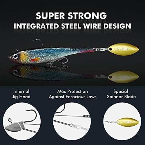 TRUSCEND Pre-Rigged Soft Fishing Lures, Well-Made Easy Catching Lures for Family Fishing, Great Action Swimbaits with Spinner, All-Conditions Fishing Gear for Bass Trout Walleye, Crappie Fishing Jigs
