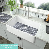 AWOKE Silicone Sink Protectors for Kitchen Sink, 26''x 14'' Folding Non-slip Sink Mat Grid, for Bottom of Farmhouse Stainless Steel Porcelain Sink with Rear Drain (Grey)