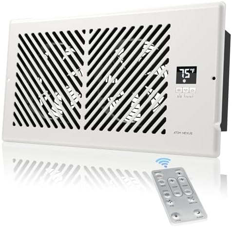 AirBlaze Z4, Quiet Register Booster Fan, Smart Vent Booster Fan with Thermostat Control & Remote Control, 10-Speed Control Heating Cooling AC Vent Fan (White, 6 x 12 inch)