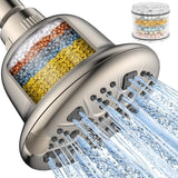 Filtered Shower Head Brushed Nickel - High Pressure Shower Head with Filter for Hard Water Softener - 7 Settings Bathroom Rain Showerhead to Remove Chlorine and Heavy Metals