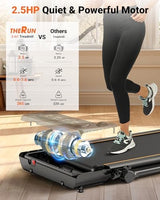 THERUN Walking Pad, 2.5 HP Under Desk, 2 in 1 Foldable for Home, Walking Pad with Handle Bar, 15" Widened Running Belt with Remote Control & LED Touch Screen