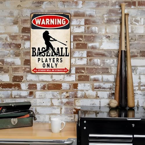 Vintage Baseball Wall Decor Sign - Metal Art for Boys Room Decor, Gift for Baseball Lovers - Perfect for Sports Themed Bedroom Decor, 8 x 12 Inch (928)
