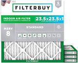 Filterbuy 23.5x23.5x1 Air Filter MERV 8 Dust Defense (4-Pack), Pleated HVAC AC Furnace Air Filters Replacement (Actual Size: 23.38 x 23.38 x 0.75 Inches)