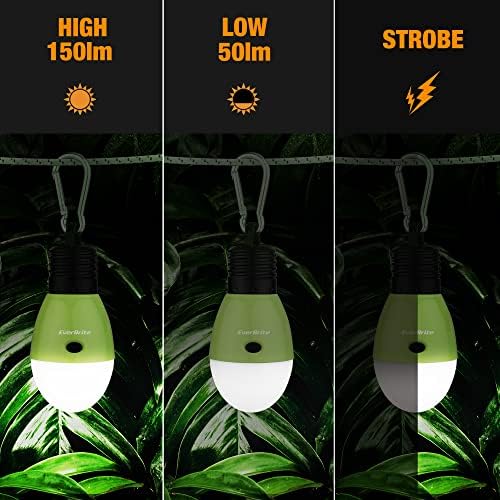 EverBrite Rechargeable Camping Light, Portable Tent Lantern, 3 Lighting Modes, Hanging Tent Light Bulbs with Clip Hook for Hiking, Fishing, Backpacking, Emergency and More(3 Pack)