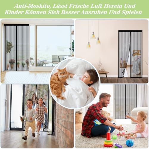 Magnetic Screen Door Closure Fit Door Size 30 x 78 Inch, BSHANO Mesh Door Curtain Screen Size 32" x 80" - 36 Stronger Magnets,Heavy Duty,Hands Free Mesh Partition Keeps Bugs Out- Pet and Kid Friendly