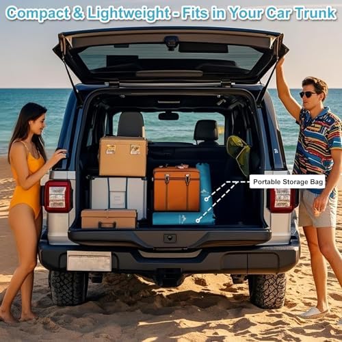 Oileus Folding Portable Beach Chair, High-Back Low-Seat Lightweight Chair for Beach Tents, Shelters, and Camping, Full Mesh Backrest | Cup Holder | Storage Bag | Carrying Bag | 2 Armrests