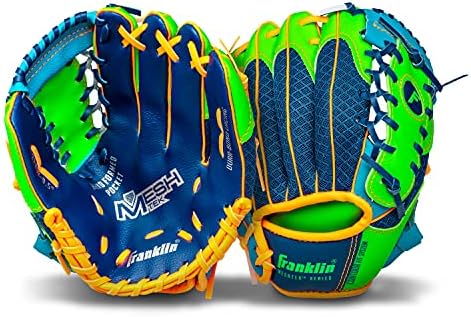 Franklin Sports Kids Baseball Glove + Ball Sets - Meshtek Youth Teeball Gloves for Kids + Toddlers - Left + Right Hand Throw Mitts + Glove Sets with Foam Balls - Boys + Girls Gloves - 9.5" Inch