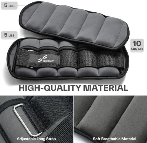 Sportneer Adjustable Ankle Weights 1 Pair 2 4 6 8 10 Lbs Leg Weight Straps for Women Men, Weighted Ankle Weights Set for Gym,Fitness, Workout,Walking, Jogging,1-5 lbs Each Ankle, 1 Pair 2-10 lbs