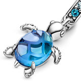 PANDORA Murano Glass Blue Sea Turtle Dangle Charm - Compatible Moments Bracelets - Jewelry for Women - Gift for Women - Made with Sterling Silver & Man-Made Crystal