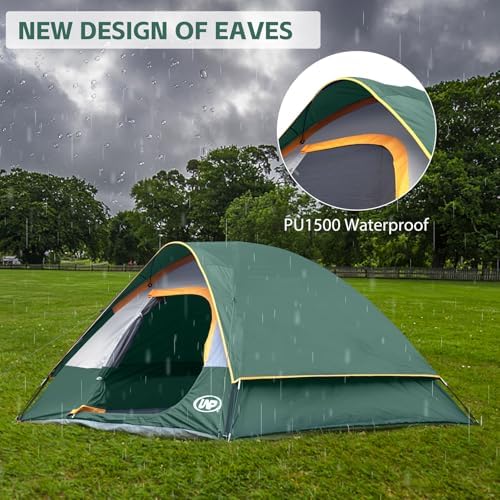 Camping Tent 4 Person, Waterproof Windproof Tent with Rainfly Easy Set up-Portable Dome Tents for Camping