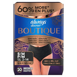 Always Discreet Boutique Incontinence and Postpartum Underwear for Women, Maximum Protection, Small/Medium, Black, 20 Count
