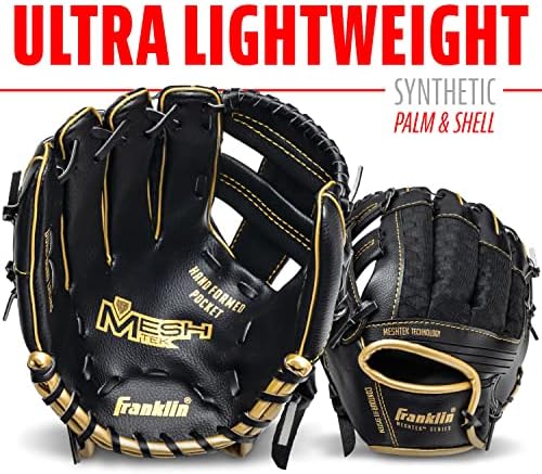 Franklin Sports Kids Baseball Glove + Ball Sets - Meshtek Youth Teeball Gloves for Kids + Toddlers - Left + Right Hand Throw Mitts + Glove Sets with Foam Balls - Boys + Girls Gloves - 9.5" Inch