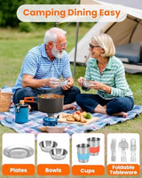 22Pcs Camping Cookware Mess Kit for 2, Lightweight Camping Kitchen Pots and Pans Set, Portable Camping Essentials for Backpacking, Camping Cooking Hiking and Picnic