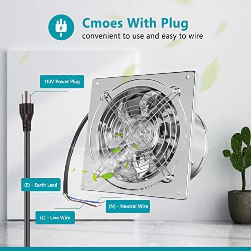 HG Power 6 Inch Exhaust Fan: Kitchen Exhaust Fans with Power Cord Attic vent Fan with Damper Wall Small Fume Extractor Ventilation Fan for Shop Chicken Coop Basement Smoking Room Garage Silver