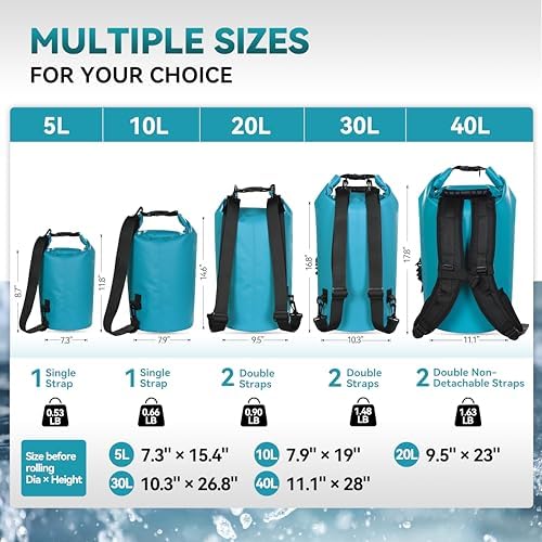 MARCHWAY Floating Waterproof Dry Bag Backpack 5L/10L/20L/30L/40L, Roll Top Sack Keeps Gear Dry for Kayaking, Rafting, Boating, Swimming, Camping, Hiking, Beach, Fishing
